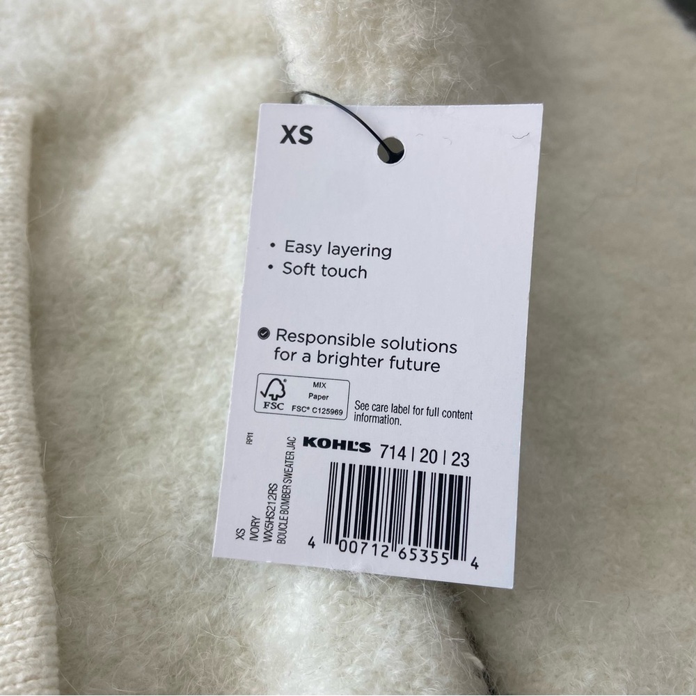 NWT FLX Wool Natural Fiber Cozy Winter White Zip Jacket Women’s Size XS - Picture 5 of 10